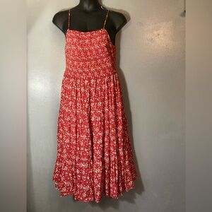 Dip Red and White Floral Dress